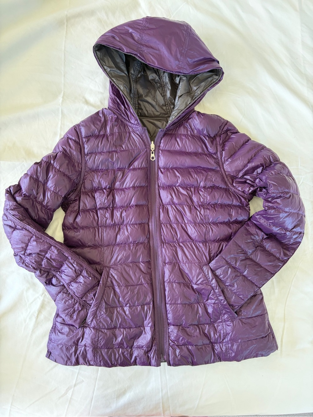 Nautica Reversible Lightweight Down Puffer Jacket Purple Gray Size L